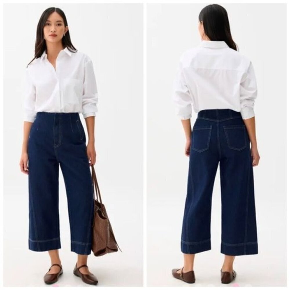 Love Bonito Denim High Waisted Cropped Wide Leg Culottes Size 25